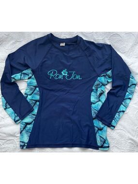 Men's Ron Jon Rash Guard XXL Navy Blue Teal Swim Shirt